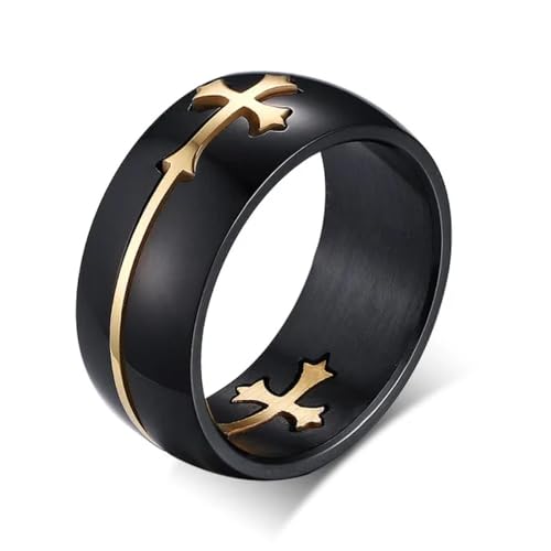 FUSHENGTER Ring Herren Ringe Männer Fingerring Damen Biker Ring Ehering Trennbarer Kreuzring für Männer und Frauen, schwarze Farbe, männlich, lässig, Design 6 von FUSHENGTER