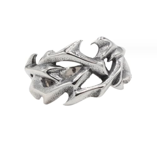 FUSHENGTER Ring Herren Ringe Männer Fingerring Damen Biker Ring Ehering Vintage Dornenkrone Ring Herren Eheringe für Frauen Biker Geschenk 10 Silber von FUSHENGTER