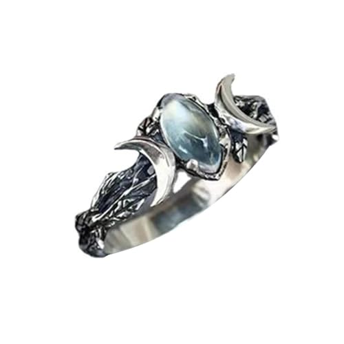 FUSHENGTER Ring Herren Ringe Männer Fingerring Damen Biker Ring Ehering Vintage Mondsteinringe für Damen Boho 8 Silber von FUSHENGTER