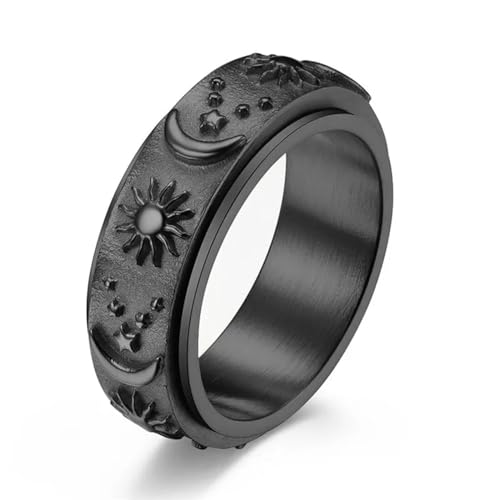 FUSHENGTER Ring Herren Ringe Männer Fingerring Damen Biker Ring Ehering Vintage Sonne Mond Stern Spinner Ring für Damen Herren Ring Drehbarer Ring Hiphop Biker 6 A1 von FUSHENGTER