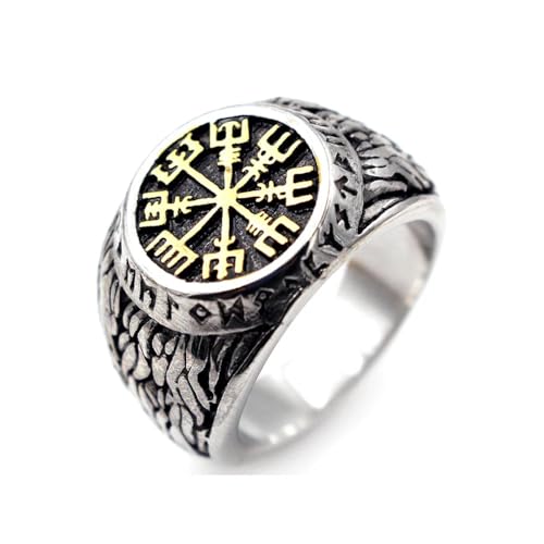 FUSHENGTER Ring Herren Ringe Männer Fingerring Damen Biker Ring Ehering Vintage Wikinger Ring Herren Jungen Nordischer Wikinger Ring Männlich 7 Braun von FUSHENGTER