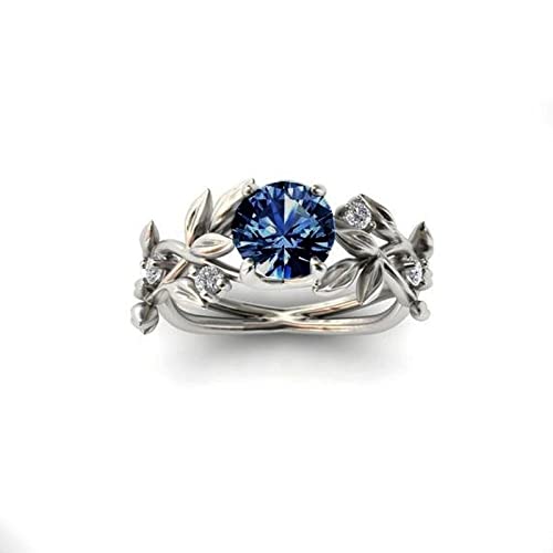 FUSHENGTER Ringe Damen Ring Frauen Geschenk Herren Trendy Geschnitzte Olivenblätter Ringe Für Frauen Exquisite Blaue Zirkon-Steine-Ringe 9 Blau von FUSHENGTER