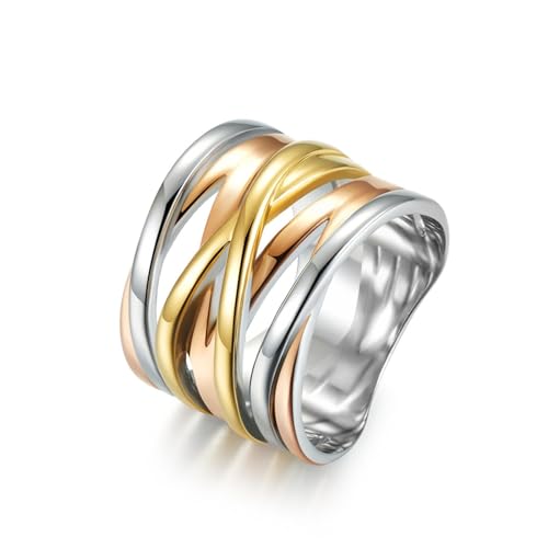 FUSHENGTER Ringe Damen Ring Für Damen Frauen Finger Herren Geschenk 3D-Ring Mit Drei Farbverläufen, Übertriebener Damenring 7S4 von FUSHENGTER
