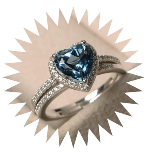 FUSHENGTER Ringe Damen Ring Für Damen Frauen Finger Herren Geschenk Blauer Herzförmiger Zirkon-Ring, Modisches Damen-Set 7S2 von FUSHENGTER