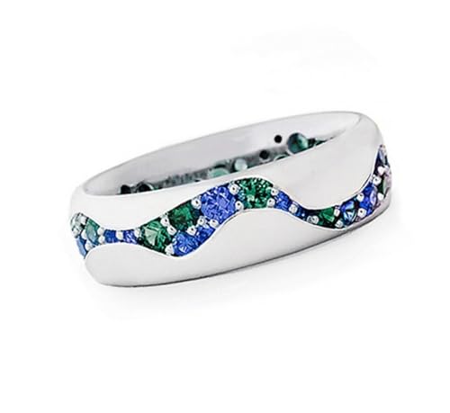 FUSHENGTER Ringe Damen Ring Für Damen Frauen Finger Herren Geschenk Blaugrüner Zirkon-Paarring Minimalistisch 6F1136S2 von FUSHENGTER