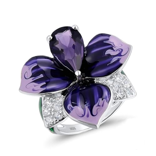 FUSHENGTER Ringe Damen Ring Für Damen Frauen Finger Herren Geschenk Damenring Emaille Craft Schmetterling Blume 6S18 von FUSHENGTER