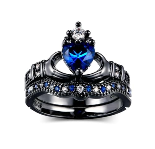 FUSHENGTER Ringe Damen Ring Für Damen Frauen Finger Herren Geschenk Doppellagiger Ring Für Damen Mit Herzförmigem Kronenring Aus Saphir 8 von FUSHENGTER