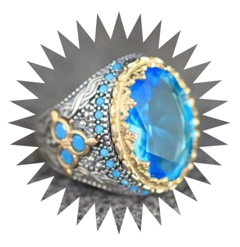 FUSHENGTER Ringe Damen Ring Für Damen Frauen Finger Herren Geschenk Exquisite Runde Blaue Steine, Himmelblaue Zirkonringe, Modische Verlobungsringe Für Damen Und Herren, 12 Ringe von FUSHENGTER