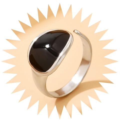 FUSHENGTER Ringe Damen Ring Für Damen Frauen Finger Herren Geschenk Geometrischer Schwarzer Ring Mit Verstellbarer Öffnung Für Zeigefingerring J03095A1 von FUSHENGTER