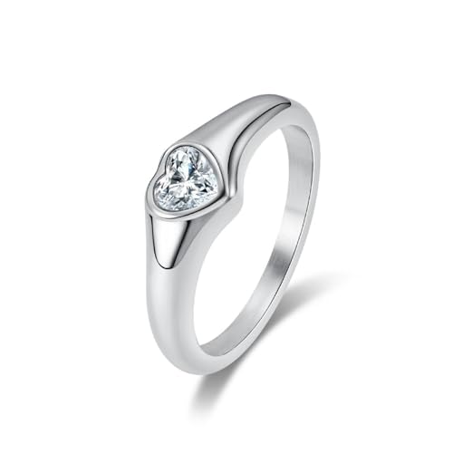 FUSHENGTER Ringe Damen Ring Für Damen Frauen Finger Herren Geschenk Herzförmiger Diamantring Im Kalten Und Minimalistischen Stil Für Damentemperament, Leichte Luxusmode 5S1 von FUSHENGTER