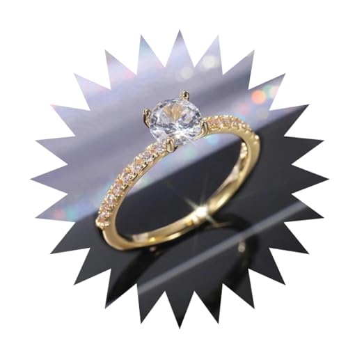 FUSHENGTER Ringe Damen Ring Für Damen Frauen Finger Herren Geschenk Klassischer Ehering Für Fingerringe Aus 925Er-Zirkon Der Klasse Aaa, Charming Party 7 Gelbgold von FUSHENGTER