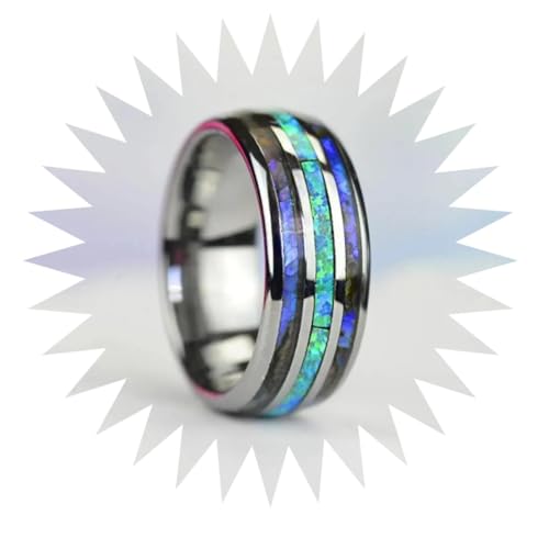 FUSHENGTER Ringe Damen Ring Für Damen Frauen Finger Herren Geschenk Mode 8Mm Rosegold Farbe Hochzeit Männer Ringe Abalone Shell Blau Opal Ringe Männer Hochzeit 10 Silberfarbe von FUSHENGTER