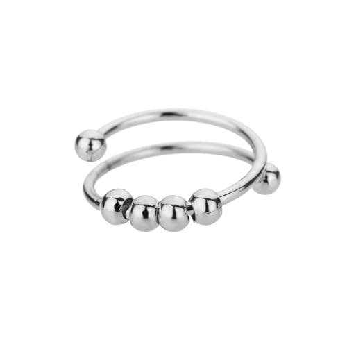 FUSHENGTER Ringe Damen Ring Für Damen Frauen Finger Herren Geschenk Ringe Mit Kugeln Und Perlen Für Damen, Drehbarer Ring, Größenverstellbar Jz2769P von FUSHENGTER