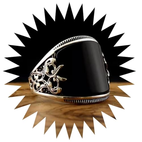 Ringe Damen Ring Für Damen Frauen Finger Herren Geschenk Schwarzer Handgefertigter Ring Mit Geprägtem Muster 7S184 von FUSHENGTER