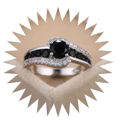 FUSHENGTER Ringe Damen Ring Für Damen Frauen Finger Herren Geschenk Schwarzer Zirkon Ring Mode Ol Damen Festivals 7S3 von FUSHENGTER