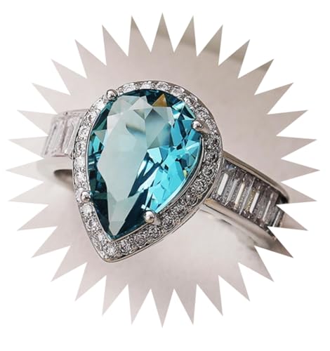 FUSHENGTER Ringe Damen Ring Für Damen Frauen Finger Herren Geschenk Seeblauer Wassertropfen, Birnenförmiger Verlobungsring, Wassertropfen-Diamantring 8F790S1 von FUSHENGTER