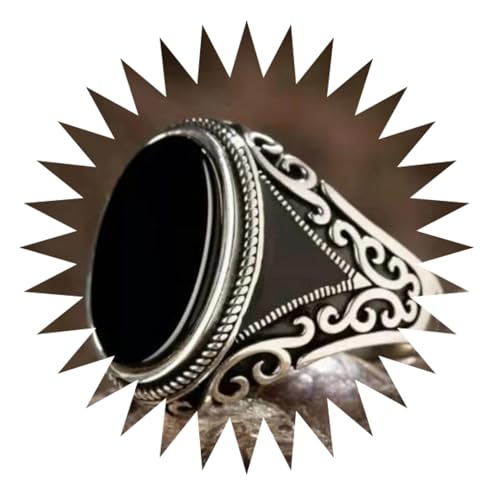 FUSHENGTER Ringe Damen Ring Für Damen Frauen Finger Herren Geschenk Vintage Punk Geschnitzter Ring Für Männer Mode Schwarzer Stein Zirkon Ring Verlobung Hochzeit 11 Silberfarbe von FUSHENGTER