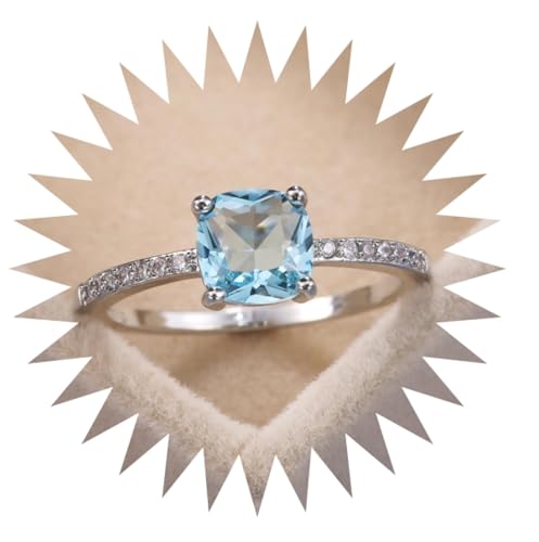 FUSHENGTER Ringe Damen Ring Für Damen Frauen Finger Herren Geschenk Zirkonblauer Quadratischer Diamantring Für Damen, Minimalistischer Verlobungsring 8 S5 von FUSHENGTER