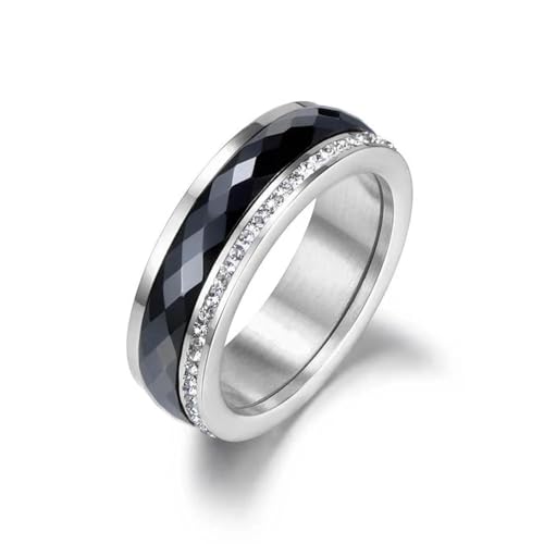 FUSHENGTER Ringe Ring Damen Finger Frauen Herren Geschenk Klassischer Weißer Schwarzer Keramikring Mit Cz-Kristallringen Für Damen 7 R18013P von FUSHENGTER