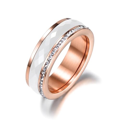 FUSHENGTER Ringe Ring Damen Finger Frauen Herren Geschenk Klassischer Weißer Schwarzer Keramikring Mit Cz-Kristallringen Für Damen 7 R18056R von FUSHENGTER