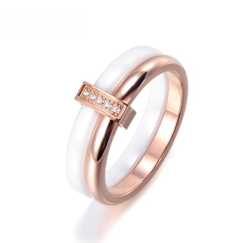 FUSHENGTER Ringe Ring Damen Finger Frauen Herren Geschenk Ringe,Cz-Kristall,Weiße Keramikringe Für Damen Und Mädchen,8 Roségold von FUSHENGTER