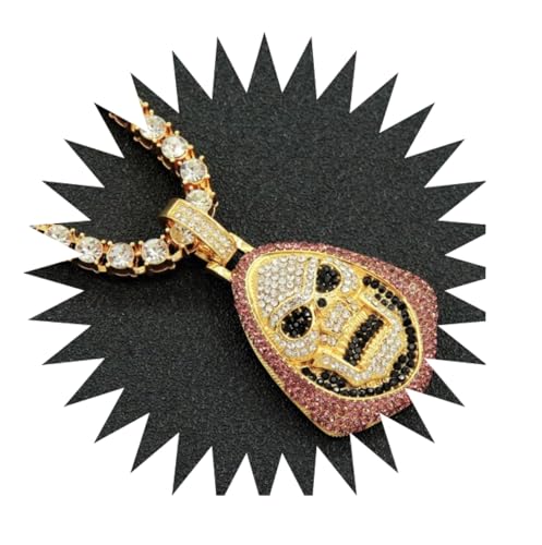 Halsketten Herren Hip hop Ketten Anhänger Frauen damenkette Rapper Dreidimensionale Hip-Hop-Totenkopf-Anhänger-Halskette mit einer Reihe Diamanten und Punk-Hip-Hop-Hipster-Kette in Goldfarbe, 50 cm von FUSHENGTER