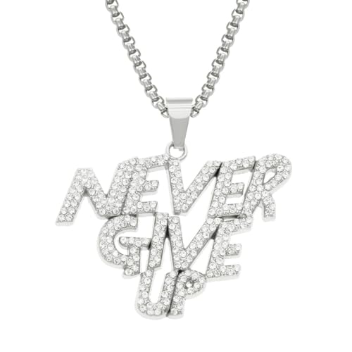 Halsketten Herren Hip hop Ketten Anhänger Frauen damenkette Rapper Hip-Hop-Diamant-genähter dreilagiger Buchstaben-Anhänger-Halsketten-Zubehör, trendiger Herrenmode-Anhänger, Silber, 0,3 x 75 cm von FUSHENGTER