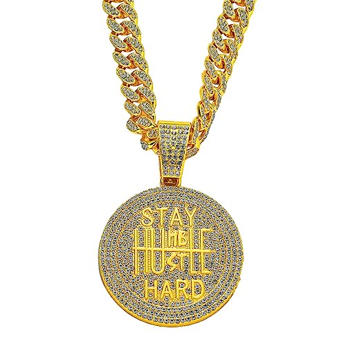 Halsketten Herren Hip hop Ketten Anhänger Frauen damenkette Rapper Keep Calm Englischer Buchstabe voller Diamant-Anhänger Hip-Hop-Anhänger Halskette Herren trendige Accessoires Goldfarbe 50 cm von FUSHENGTER