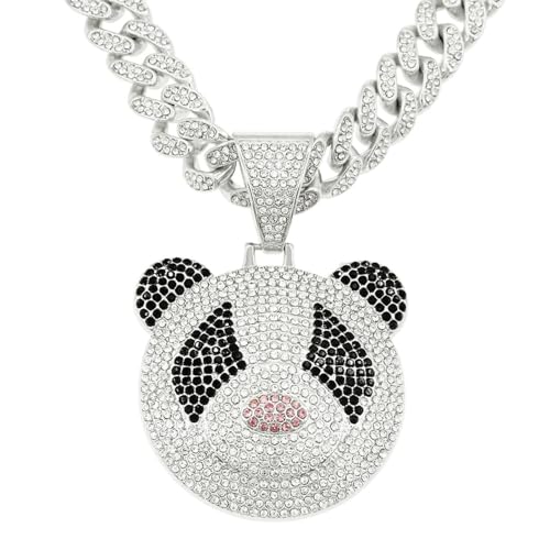 Halsketten Herren Hip hop Ketten Anhänger Frauen damenkette Rapper Übertriebener dreidimensionaler Hip-Hop-Panda-Anhänger, personalisiertes, trendiges Punk-Halskettenzubehör, silberfarben, 50 cm von FUSHENGTER