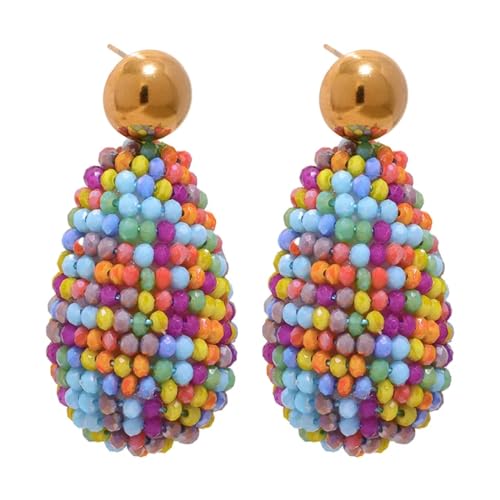 Ohrringe Damen Ohrstecker Earrings 925 Mehrfarbige Kristallperlen Waterdrop Handgefertigte Ohrringe Damenmode Trendige Böhmen Bunt Yh735Acolorful von FUSHENGTER