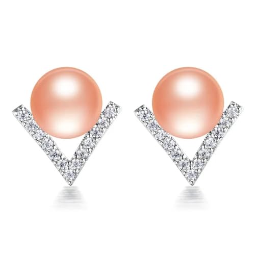 Ohrringe Damen Ohrstecker Frauen Geschenk Echte Perle Frauen Ohrringe V Form Zirkon Ohrringe Fünf Farbe Natürliche Pearlohrring Für Geschenk Rosa von FUSHENGTER