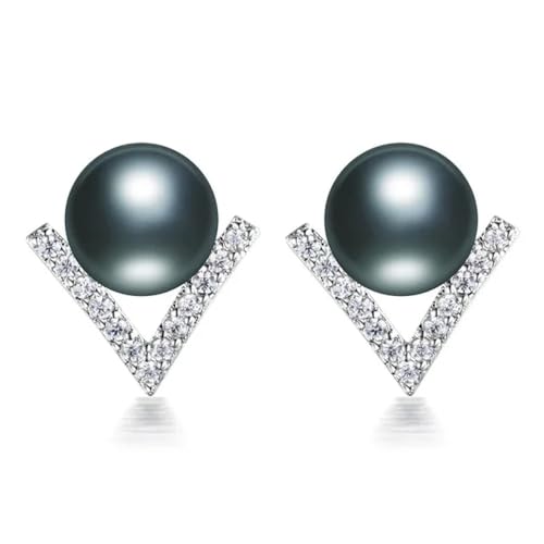 Ohrringe Damen Ohrstecker Frauen Geschenk Echte Perle Frauen Ohrringe V Form Zirkon Ohrringe Fünf Farbe Natürliche Pearlohrring Für Geschenk Schwarz von FUSHENGTER