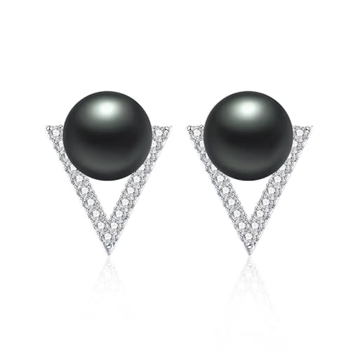 Ohrringe Damen Ohrstecker Frauen Geschenk Geometrische Glänzende Ohrstecker, Modische Natürliche Süßwasserperle, Niedliche Damen-Accessoires, Schwarz von FUSHENGTER