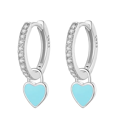 Ohrringe Damen Ohrstecker Frauen Geschenk Herz-Ohrringe Für Damen, Hochzeit, Party, Feine Cz, Blau-Silber von FUSHENGTER