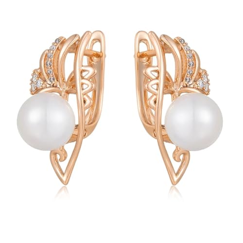 Ohrringe Damen Ohrstecker Frauen Geschenk Luxus-Perlen-Ohrringe Für Damen, Party, Natürlicher Zirkon, Weiß von FUSHENGTER