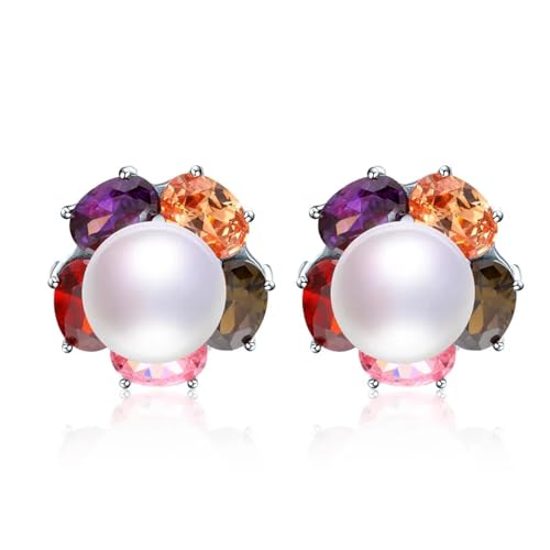 Ohrringe Damen Ohrstecker Frauen Geschenk Mode Zirkon Ohrringe Bunte Blumen Damen Ohrringe Natürliche Süßwasserperlen Ohrringe Weiss von FUSHENGTER