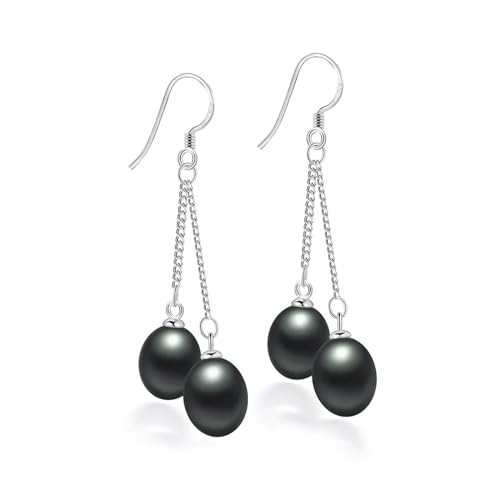 Ohrringe Damen Ohrstecker Frauen Geschenk Modische Lange Ohrringe Für Frauen, Elegante Natürliche Süßwasserperlen-Tropfenohrringe, 7–8 Mm, Schwarz von FUSHENGTER