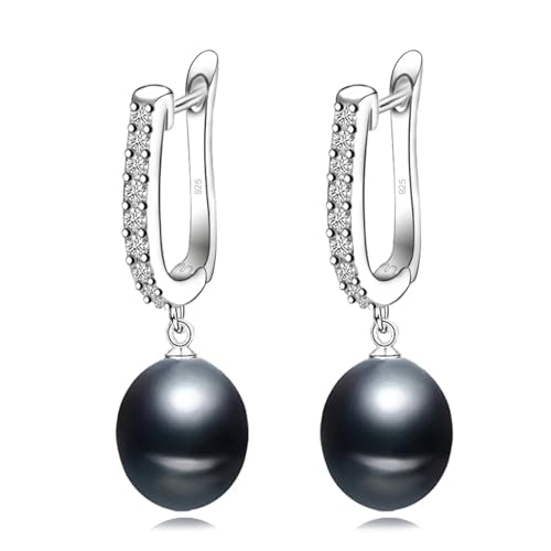 Ohrringe Damen Ohrstecker Frauen Geschenk Modische Süßwasserperlen-Ohrringe Für Damen, Weiße Schwarze Natürliche Perle, Hochzeit, Party, Blackpearlearring von FUSHENGTER