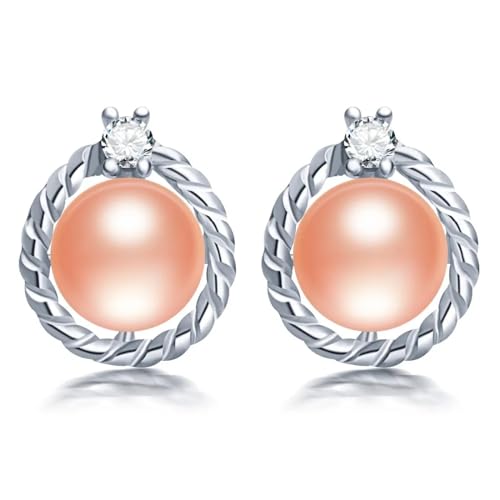 Ohrringe Damen Ohrstecker Frauen Geschenk Naturperlenohrringe Für Damen 8-9 Mm Knopfperle Für Damen Rosa von FUSHENGTER