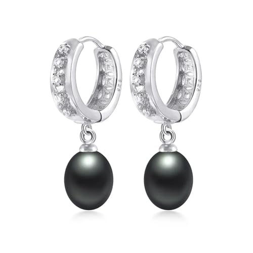 Ohrringe Damen Ohrstecker Frauen Geschenk Perle Frauen Mode Zirkon Natürliche Süßwasser Perle Tropfen Ohrringe Party 8-9Mm Schwarz von FUSHENGTER