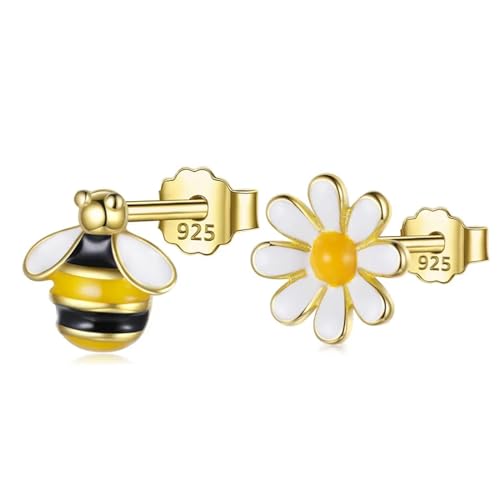 Ohrringe Damen Ohrstecker Frauen Geschenk Süßer Asymmetrischer Bienen-Blumen-Ohrstecker Für Frauen, Hochzeit von FUSHENGTER