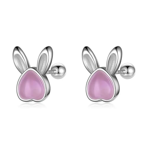 Ohrringe Damen Ohrstecker Frauen Geschenk Tier-Kaninchen-Mondstein-Ohrstecker Für Tochter, Mädchen, Rosa von FUSHENGTER