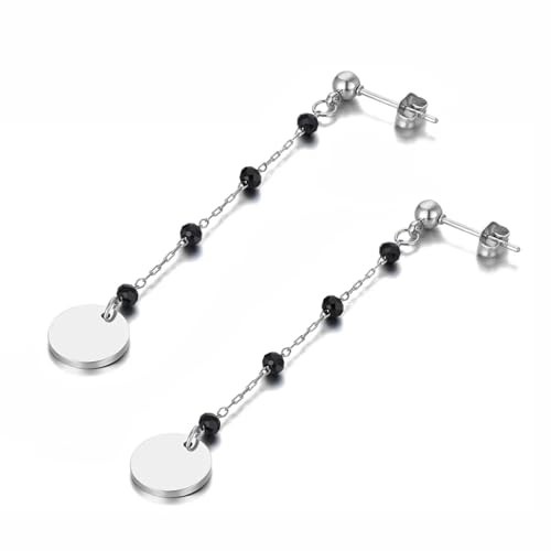 Ohrringe Damen Ohrstecker Frauen Geschenk Trendige Schwarze Cz-Kristallscheiben-Ohrringe Für Damen, Trendige Strass-Party, Stahlfarbe von FUSHENGTER