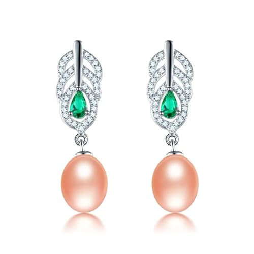 Ohrringe Damen Ohrstecker Frauen Geschenk Tropfenohrringe Für Frauen, Natürliche Süßwasserperlenohrringe, Modisch, 8–9 Mm, Pinkpearlearring von FUSHENGTER