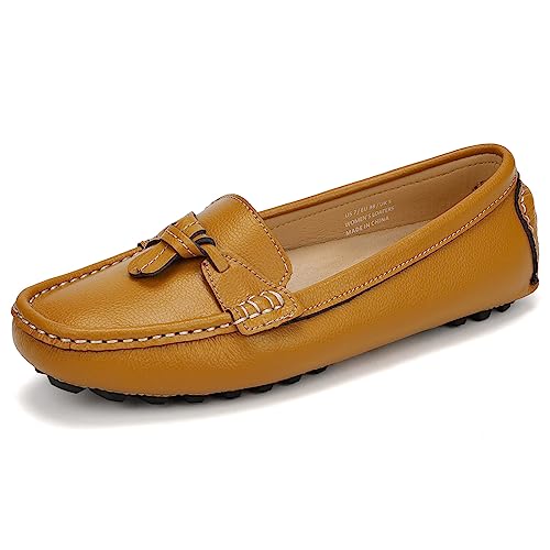 FUSHITON Damen Loafers Mokassin Flache Slip-On Mode Lässig Schuhe Leder Frauen Bootsschuhe Sandalen Pantoffeln Runde Zehe für Mädchen von FUSHITON