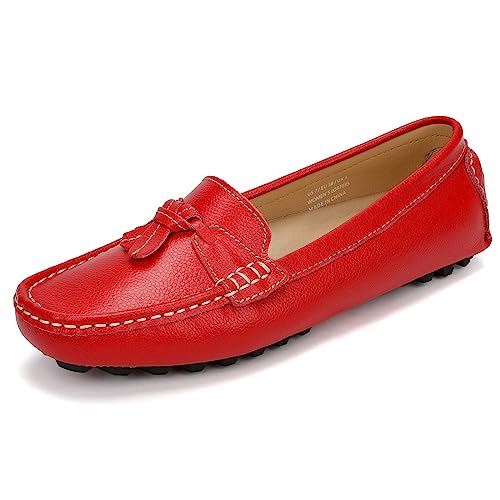 FUSHITON Damen Loafers Mokassin Flache Slip-On Mode Lässig Schuhe Leder Frauen Bootsschuhe Sandalen Pantoffeln Runde Zehe für Mädchen von FUSHITON