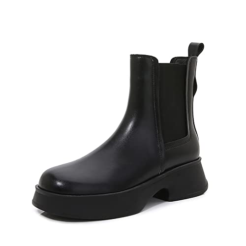 FUSIVE Chelsea-Stiefel Mit Plateausohle Für Damen Combat Ankle Boots Blockabsatz Hineinschlüpfen Kurzschaft Boots,Schwarz,43 EU von FUSIVE