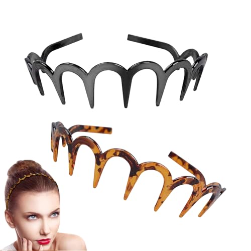 2 Stück Zickzack Haarreif Haifischzahn Haarkamm aus Kunststoff Zig Zag Haarband Stirnband für Damen Mädchen Herren Schwarz und Braun von FUSONGQINTANG