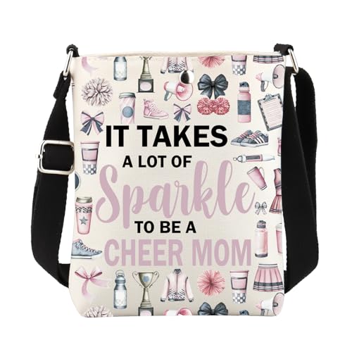 FUSTMW Cheer Mom Gifts Cheerleader Mom Crossbody Bag Cheerleading Geschenke für Cheer Mom Messenger Bag mit Gurt, Cmom C Bag von FUSTMW
