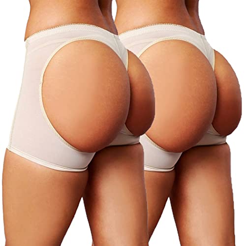 FUT Damen Body Shaper Butt Lifter Bauchkontrolle Nahtlose Panty, #4 Beige (2 Stück), Small von FUT